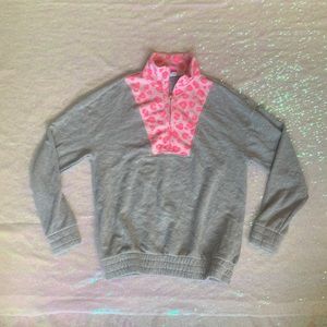 Cabana by Crown & Ivy quarter zip jacket. Grey pink leopard pullover coat medium